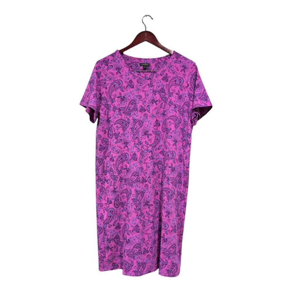 J. Jill Wearever Collection Stretch Knit Dress Petite Paisley Purple Pockets L P